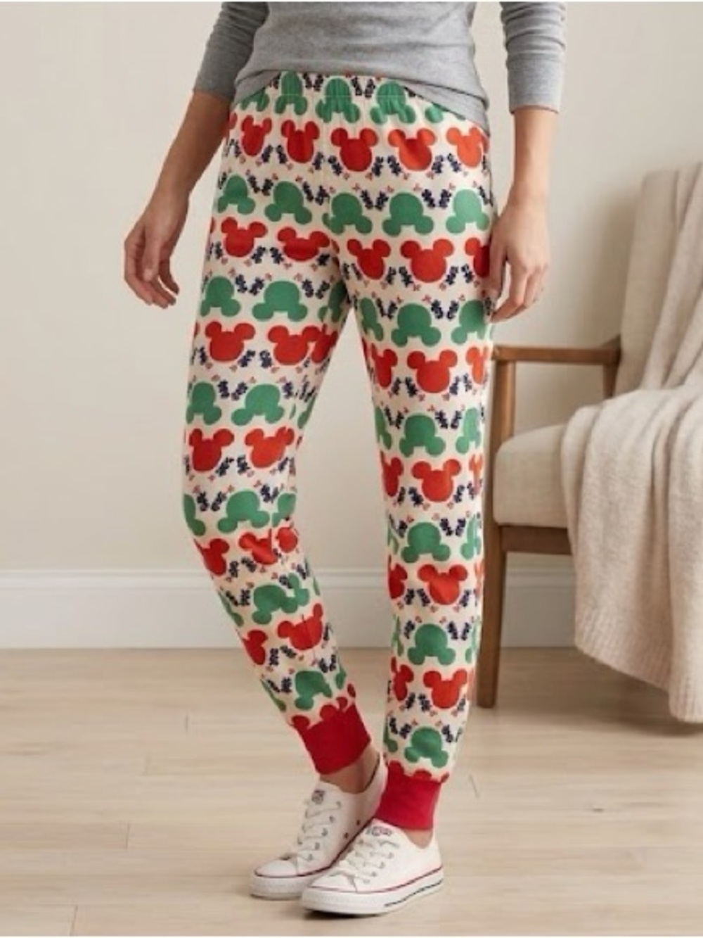 Hanna Andersson Disney Adult Pajama Jogger Pants In Green & Red Mickey Mouse